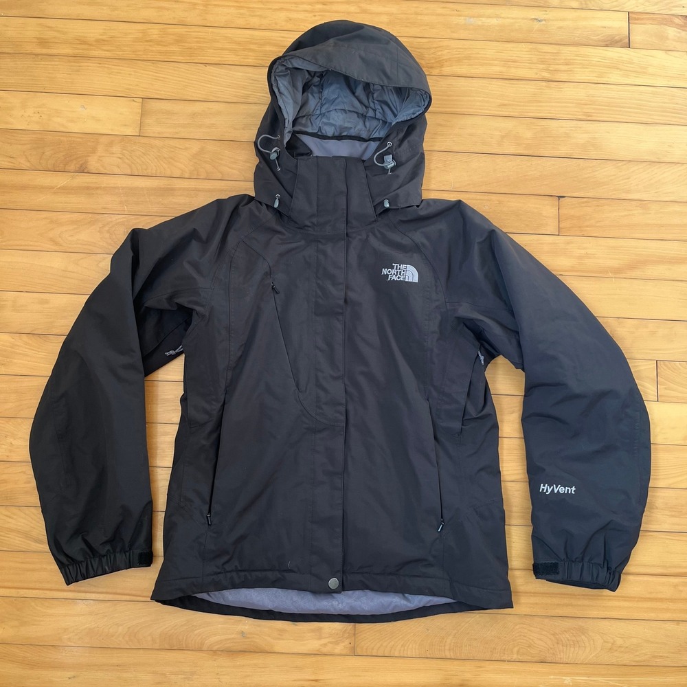 The North Face HyVent Insulated Hooded Rain Jacket Black ARY0 Womens Small